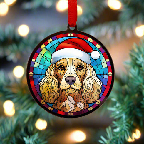Cocker Spaniel Golden in Santa Hat Suncatcher Decoration